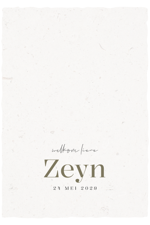 Neutraal geboortekaartje jongen met vezelpapierlook