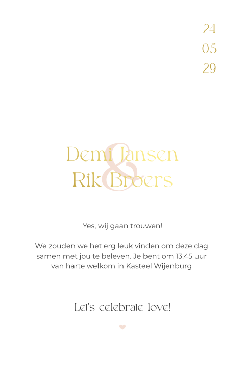 Trouwkaart voor het insteekhoesje - blush peach