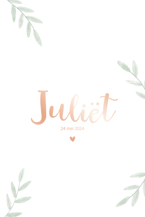 Geboortekaartje meisje botanisch watercolor bladeren