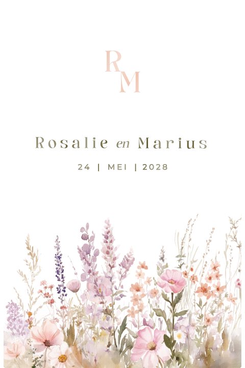 Trouwkaart boog bloemen summer chique