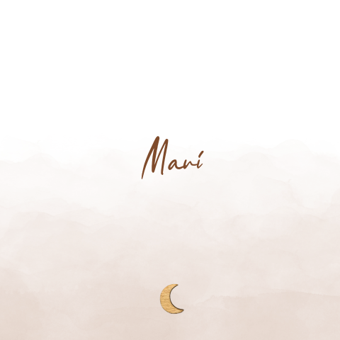 Genderneutraal geboortekaartje met houten maantje