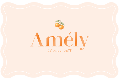 Peach geboortekaartje met golven | Oranje mandarijn