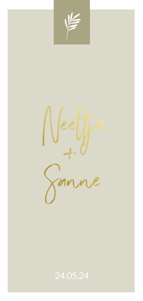 Staande trouwkaart in olijfgroen en goudfolie