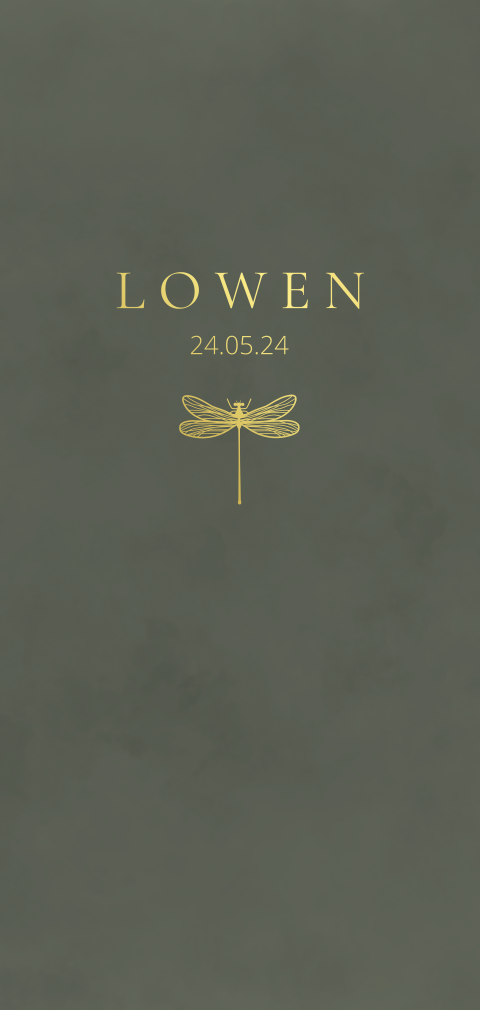 Geboortekaartje donkergroen velvetlook libelle