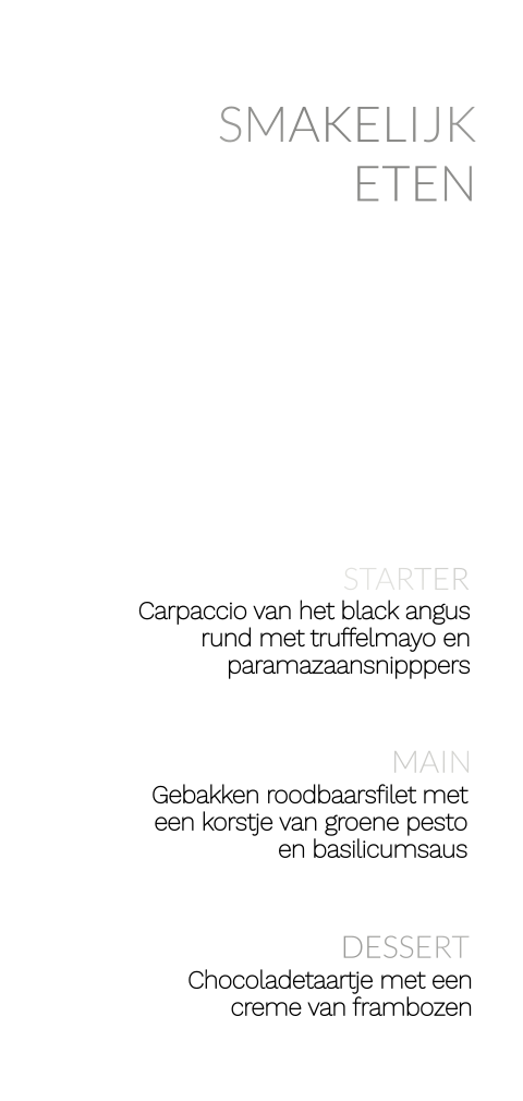 Minimalistische menukaart - Roos trouwkaart