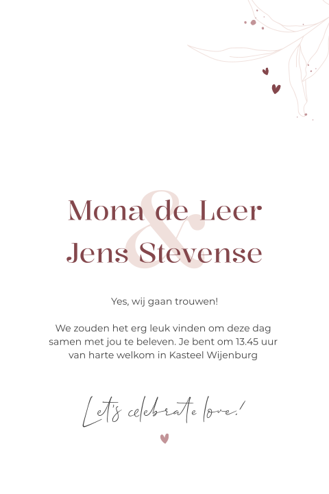 Trouwkaart voor insteekhoesje - Botanisch, bordeaux blush