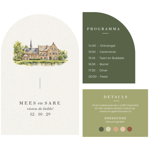 Trouwkaart met trouwlocatie | Losse kaartjes & illustratie