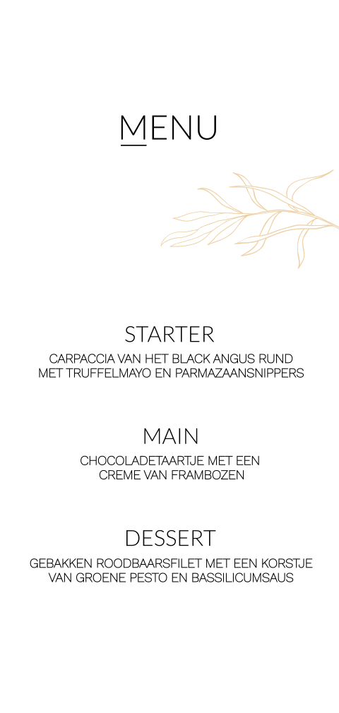 Staande menukaart met ronde hoeken