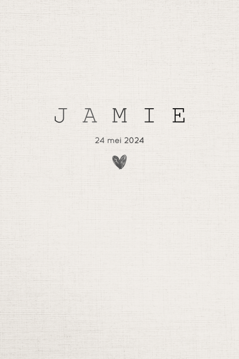 Genderneutraal geboortekaartje linnenlook met zwartfolie