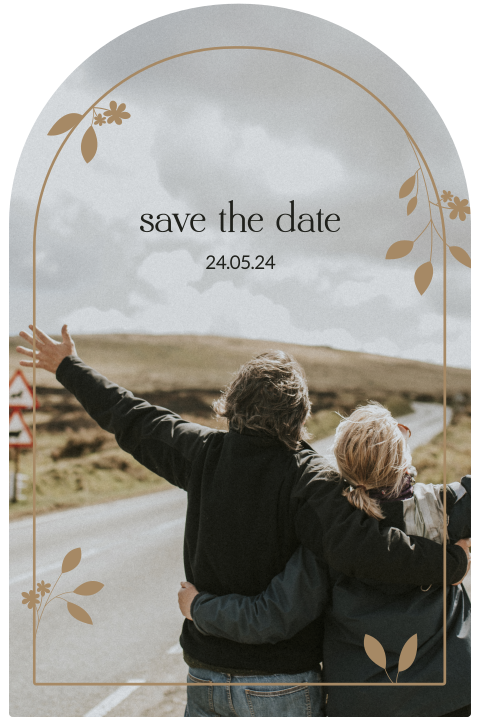 Save the date kaart bloemetjes boog