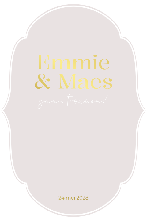 Moderne, stijlvolle trouwkaart champagne vintage met goudfolie