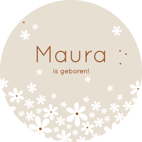 Tuinbord rond beige met witte bloemetjes