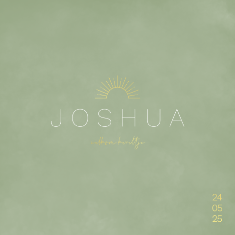 Groen geboortekaartje jongen met goudfolie zon