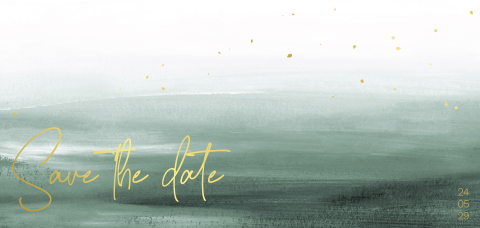 Save the date - Groen watercolor en goudfolie
