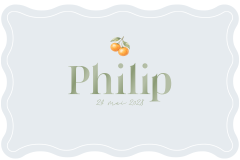 Lichtblauw geboortekaartje met golven | Mandarijntje en glanskleuren