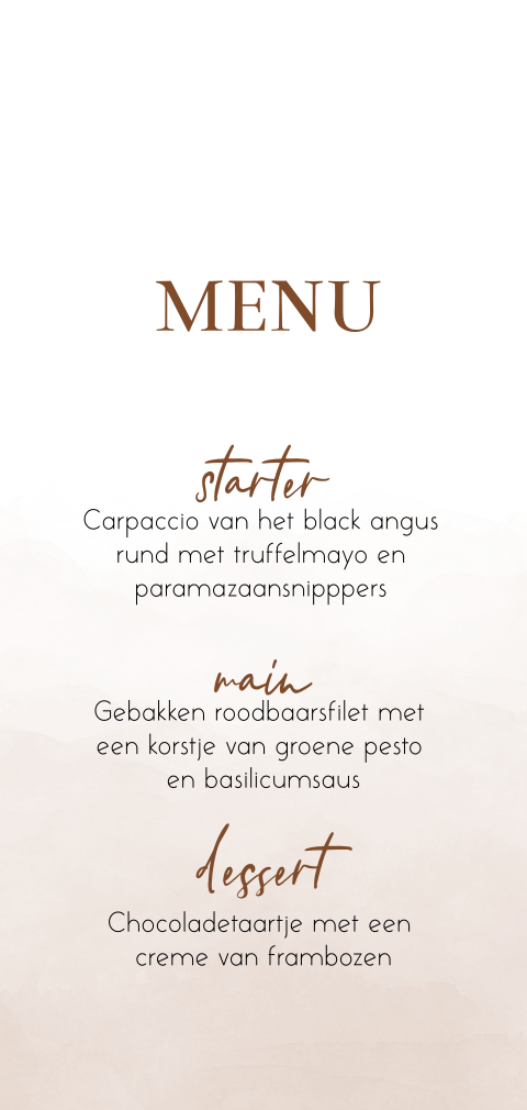 Moderne menukaart in nude watercolor