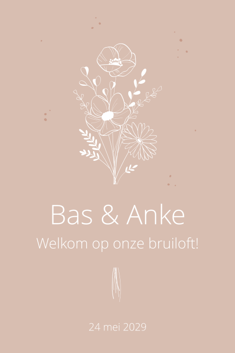 Welkomstbord oudroze | Geïllustreerde bloemen