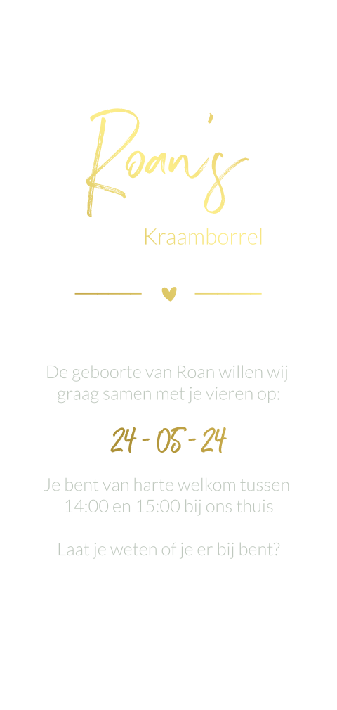 Kraamfeest kaartje kalkpapier met goudfolie