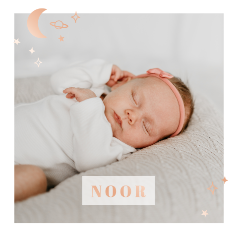Geboortekaartje foto, maan en sterren in roségoud