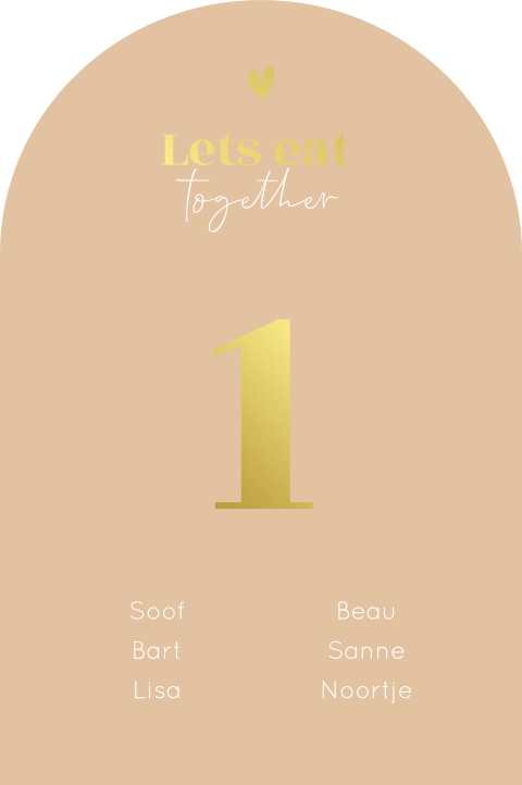 Tafelkaart bruiloft peach | goudfolie boog