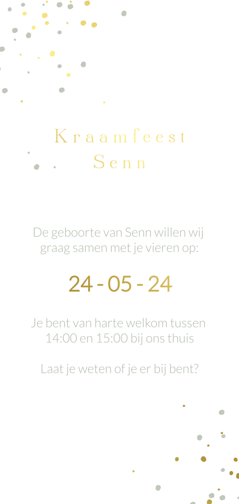 Kraamfeest kaartje kalkpapier met goudfolie spetters