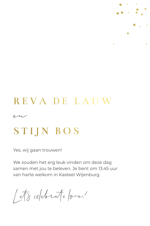 Trouwkaart voor insteekhoesje - linnenlook met goudfolie