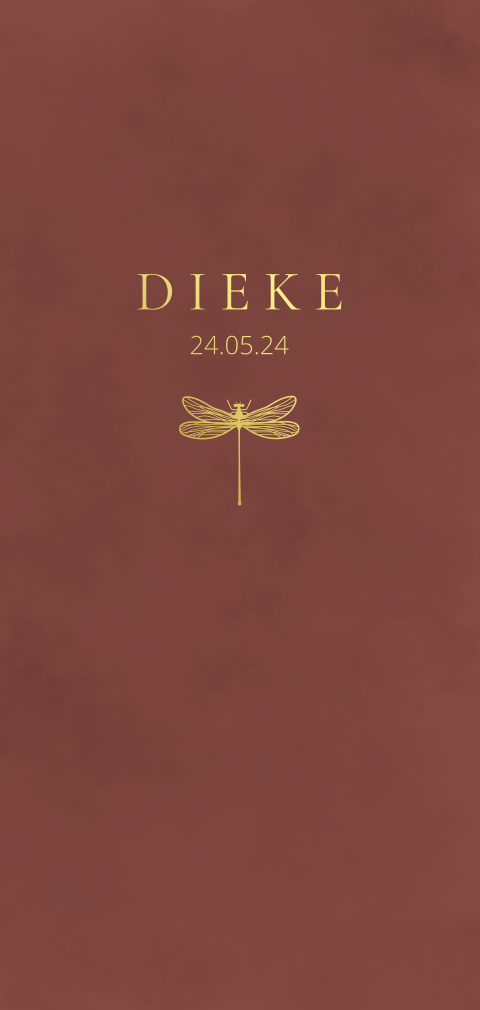 Geboortekaartje donkerrood velvetlook met libelle