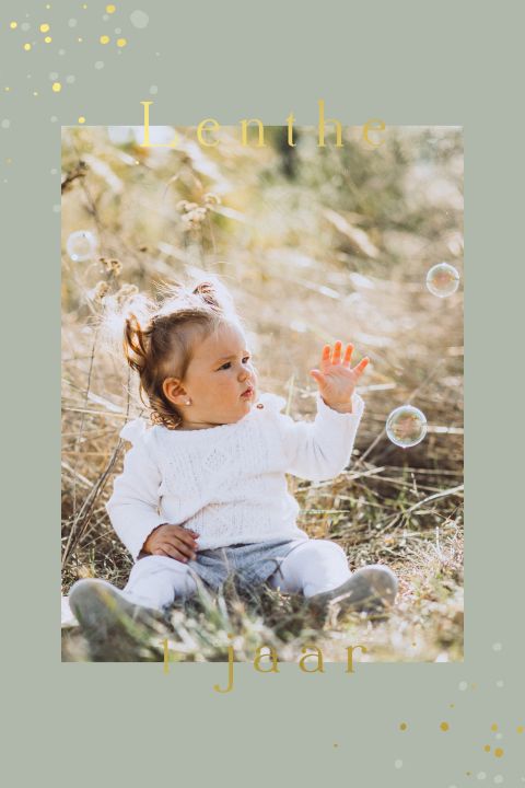 Uitnodiging verjaardag 1 jaar met foto en goudfolie