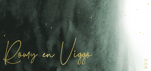 Trouwkaart liggend groen watercolor goudfolie