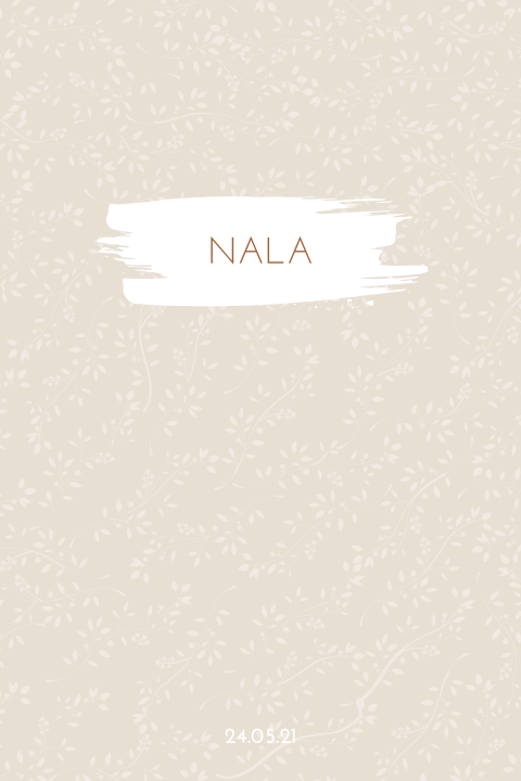 Neutraal geboortekaartje met takjes patroon