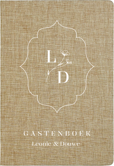 Gastenboek linnen bruiloft | Trouwlogo & witte opdruk | Fall in Love