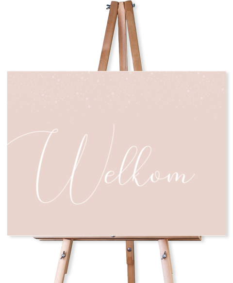Welkomstbord oudroze spetters kalligrafie