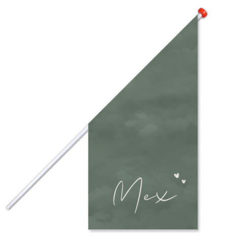 Geboortevlag donkergroen met wolkjes en hartjes