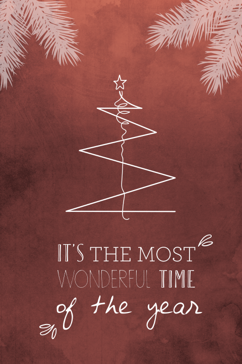 Bordeaux rode kaart met kerstboom en kerstwens