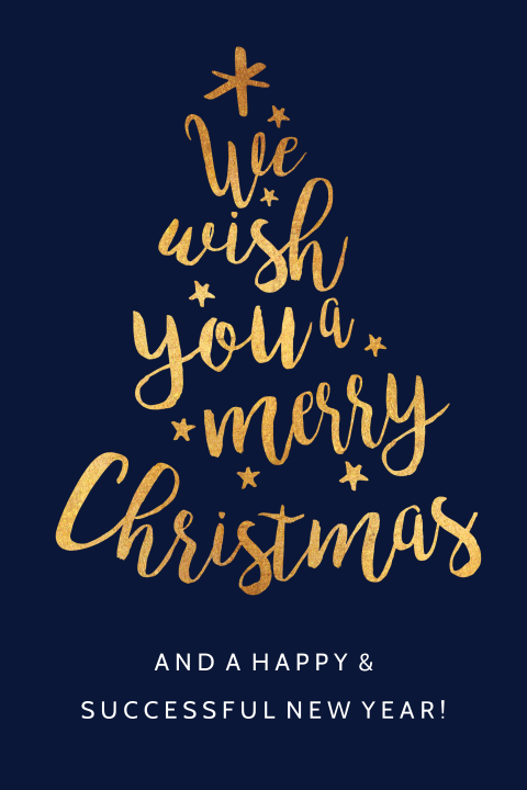 Typografische kerstkaart donkerblauw met goud