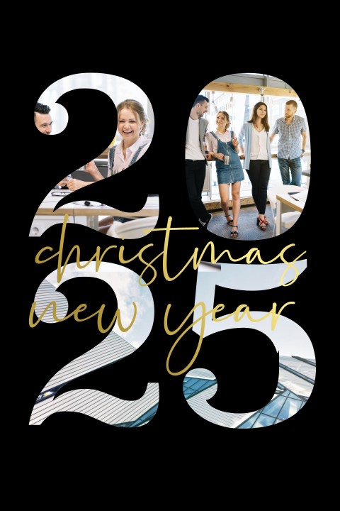 Kerstkaart zakelijk bedrijf foto goudfolie cijfers