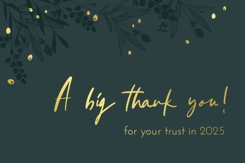 Kerstkaart met goudfolie en donkergroen