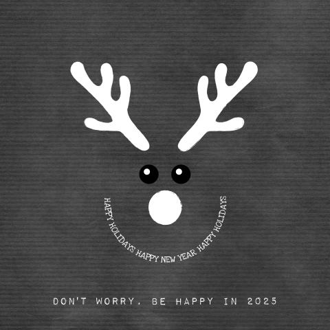 Kerstkaart met een grappig rendier Be happy