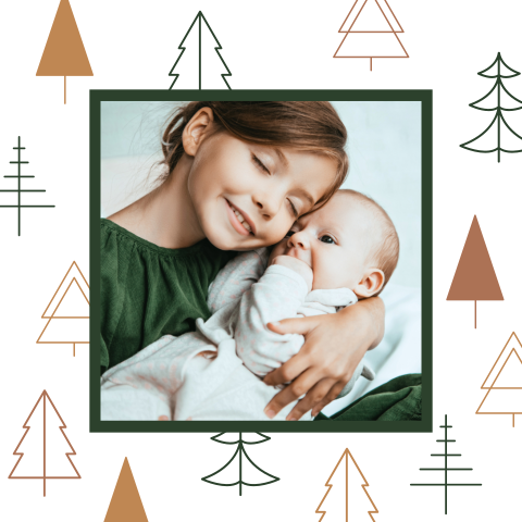 Vrolijk kerstkaartje met kerstbomen en foto