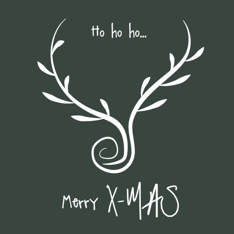 Donkergroene kerstkaart met hertengewei