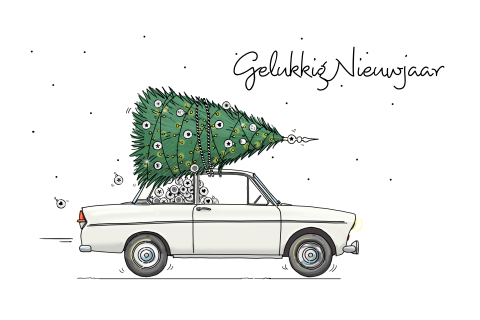 Leuke DAF met kerstboom op dak