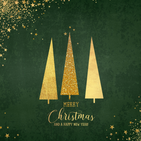 Kerstkaart stijlvol en feestelijk gouden kerstbomen en sterren