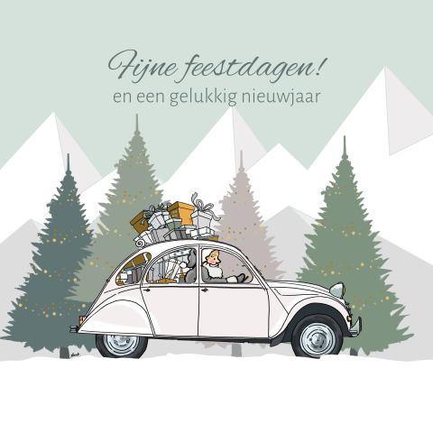 Witte citroen eend met kerstman