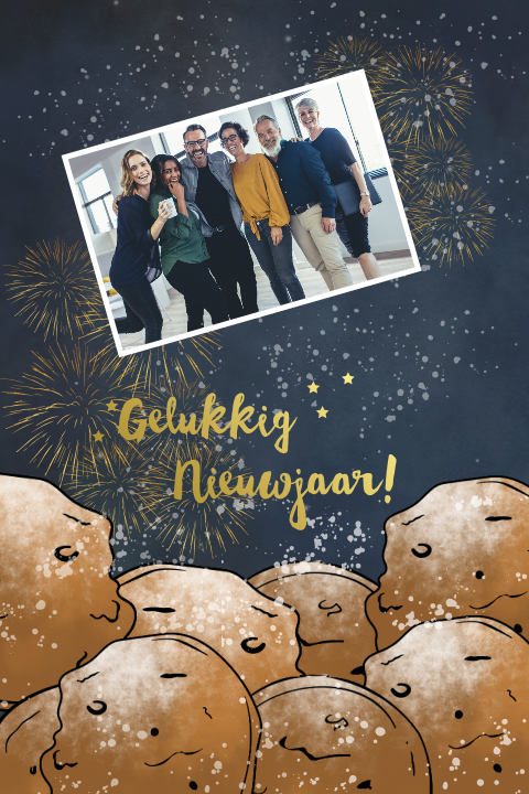 Fotokaart - oliebollen en vuurwerk