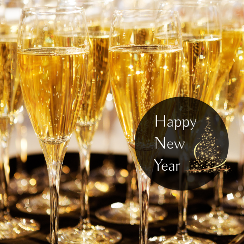 kerstkaart gouden champagne glazen