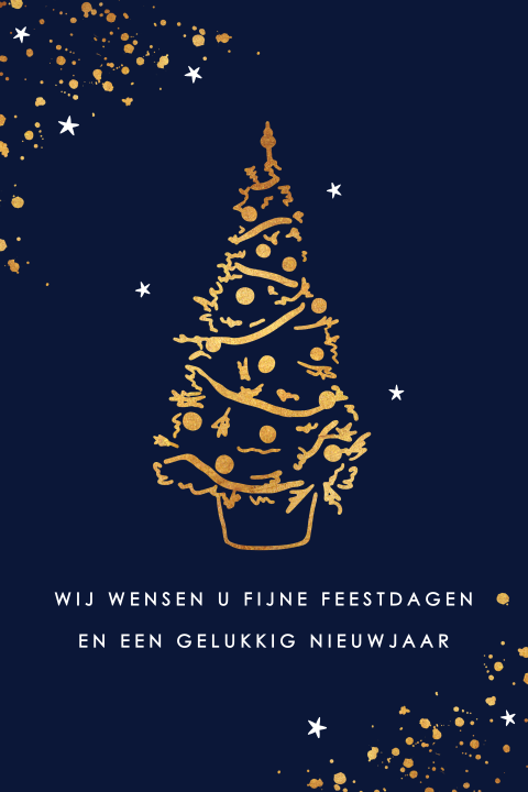 Kerstkaart zakelijk kerstboom sterren goudlook