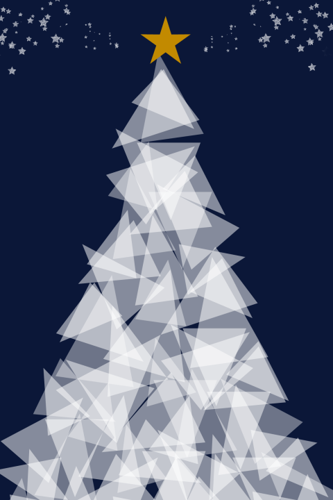 Donkerblauwe kaart met transparante kerstboom