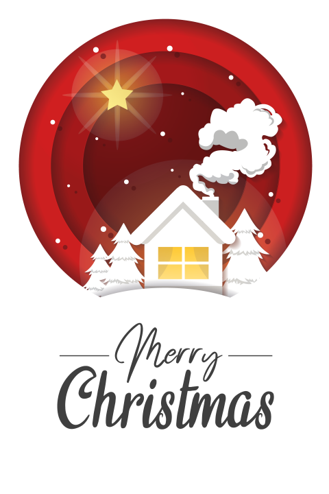 Papercut kerstkaart met goudfolie ster aan de hemel