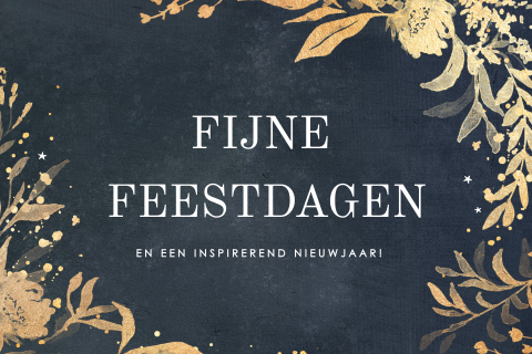 Kerstkaart botanisch goudlook bladeren