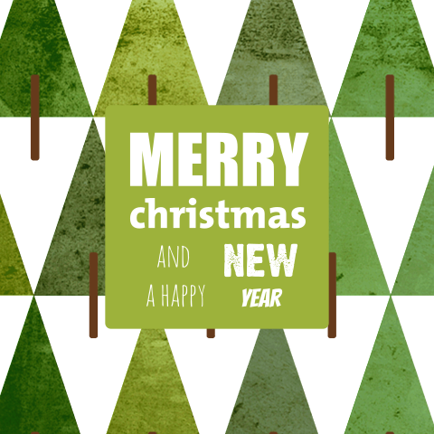 Stoere kerst en nieuwjaarskaart met kerstbomen